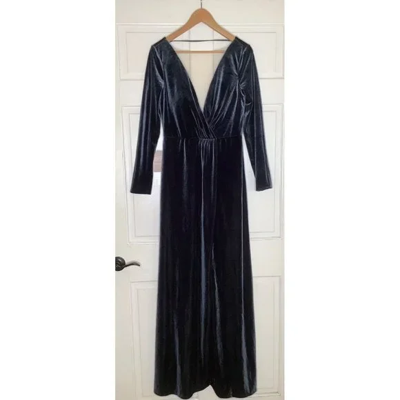 BHLDN Jenny Yoo Ryland Long Sleeve Velvet in French Blue Size 14